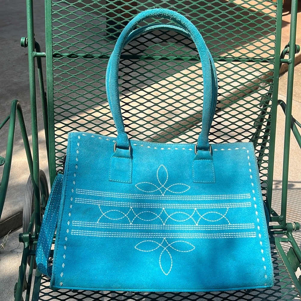 Turquoise Suede Leather Shoulder Bag